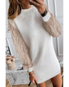 White Sequin Puff Sleeve Shift Mini Dress - XL