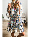 White Printed Tribal Print Bracelet Sleeve Buttoned Mini Dress - S