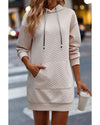 Parchment Drawstring Kangaroo Pocket Quilted Hooded Dress - S
