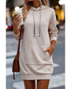 Parchment Drawstring Kangaroo Pocket Quilted Hooded Dress - S