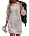 Parchment Drawstring Kangaroo Pocket Quilted Hooded Dress - S