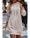 Parchment Drawstring Kangaroo Pocket Quilted Hooded Dress - XL