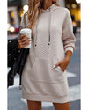Parchment Drawstring Kangaroo Pocket Quilted Hooded Dress - XL