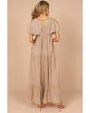 Parchment Textured V Neck Flutter Sleeve Ruffled Maxi Dress - 2XL