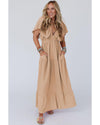 Parchment Textured V Neck Flutter Sleeve Ruffled Maxi Dress - XL