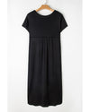 Black V Neck Hidden Pocket Splits Maxi T-shirt Dress - L