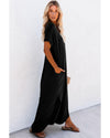 Black V Neck Hidden Pocket Splits Maxi T-shirt Dress - L