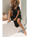 Black V Neck Hidden Pocket Splits Maxi T-shirt Dress - L