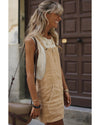 Parchment Side Buttons Sleeveless Overall Mini Dress - L