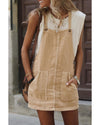 Parchment Side Buttons Sleeveless Overall Mini Dress - L