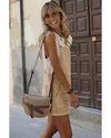 Parchment Side Buttons Sleeveless Overall Mini Dress - L