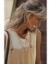 Parchment Side Buttons Sleeveless Overall Mini Dress - L