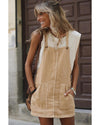 Parchment Side Buttons Sleeveless Overall Mini Dress - L