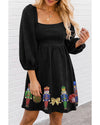 Black Sequined Christmas Nutcracker Square Neck Mini Dress - L