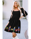 Black Sequined Christmas Nutcracker Square Neck Mini Dress - L