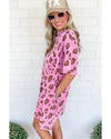 Pink Leopard Mineral Wash Side Pocket Shift Mini Dress - M