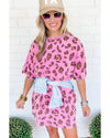 Pink Leopard Mineral Wash Side Pocket Shift Mini Dress - S