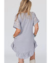 Light Grey Lace Floral Patchwork Ruffled T-shirt Dress - S
