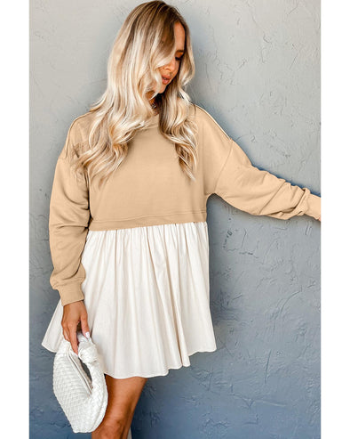 Pale Khaki Sweatshirt Poplin Mini Dress - M