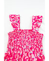 Pink Leopard Ruffle Straps Smocked High Waist Long Dress - M