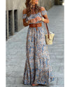 Blue Boho Paisley Print Off Shoulder Maxi Dress - S