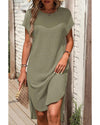 Jungle Green Waffle Texture Curved Hem Side Slit T-shirt Dress - M