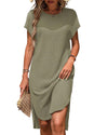 Jungle Green Waffle Texture Curved Hem Side Slit T-shirt Dress - M