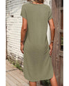 Jungle Green Waffle Texture Curved Hem Side Slit T-shirt Dress - M