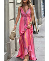Pink Western Printed Tassel Tie V Neck Wrap Maxi Dress - L