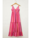 Pink Western Printed Tassel Tie V Neck Wrap Maxi Dress - L