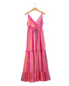 Pink Western Printed Tassel Tie V Neck Wrap Maxi Dress - L