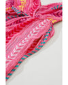 Pink Western Printed Tassel Tie V Neck Wrap Maxi Dress - L