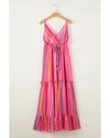 Pink Western Printed Tassel Tie V Neck Wrap Maxi Dress - L