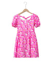 Rose Floral Print Square Neck Empire Waist Flowy Dress - XL