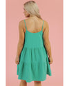 Sea Green Textured Buttoned Thin Strap Tiered Loose Fit Mini Dress - XL