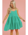 Sea Green Textured Buttoned Thin Strap Tiered Loose Fit Mini Dress - XL