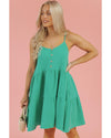 Sea Green Textured Buttoned Thin Strap Tiered Loose Fit Mini Dress - XL