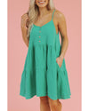 Sea Green Textured Buttoned Thin Strap Tiered Loose Fit Mini Dress - XL