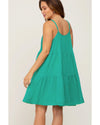Sea Green Textured Buttoned Thin Strap Tiered Loose Fit Mini Dress - XL
