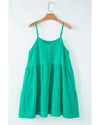 Sea Green Textured Buttoned Thin Strap Tiered Loose Fit Mini Dress - XL