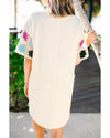 White Floral Crochet Splicing Sleeve T Shirt Dress - M
