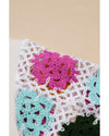 White Floral Crochet Splicing Sleeve T Shirt Dress - M