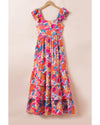 Pink Floral Print Sleeveless Ruffle Tiered Maxi Dress - M