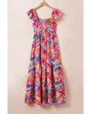 Pink Floral Print Sleeveless Ruffle Tiered Maxi Dress - M