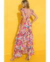 Pink Floral Print Sleeveless Ruffle Tiered Maxi Dress - XL