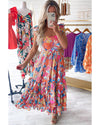Pink Floral Print Sleeveless Ruffle Tiered Maxi Dress - XL