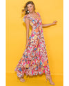 Pink Floral Print Sleeveless Ruffle Tiered Maxi Dress - XL