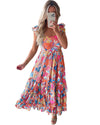 Pink Floral Print Sleeveless Ruffle Tiered Maxi Dress - XL