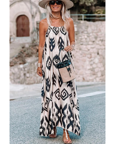 Black Western  Aztec Printed Fashion Vacation Sundress - L