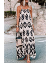 Black Western  Aztec Printed Fashion Vacation Sundress - L